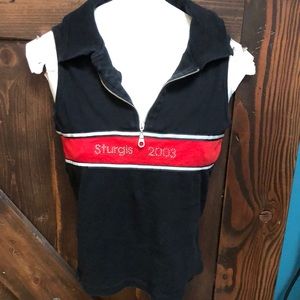 2003 Sturgis South Dakota bling biker Reflective stripe zip sleeveless collared